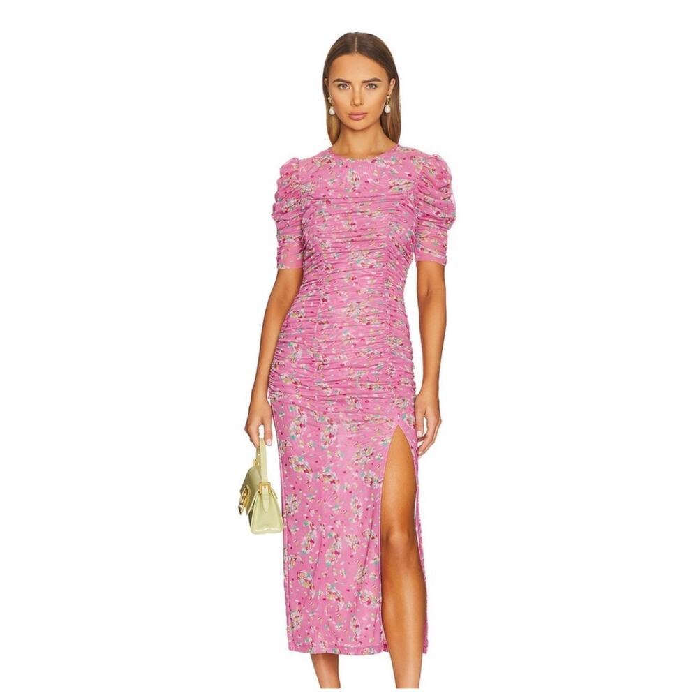 FREE PEOPLE BRIELLA MIDI DRESS IN HOT PINK COMBO SIZE SMALL